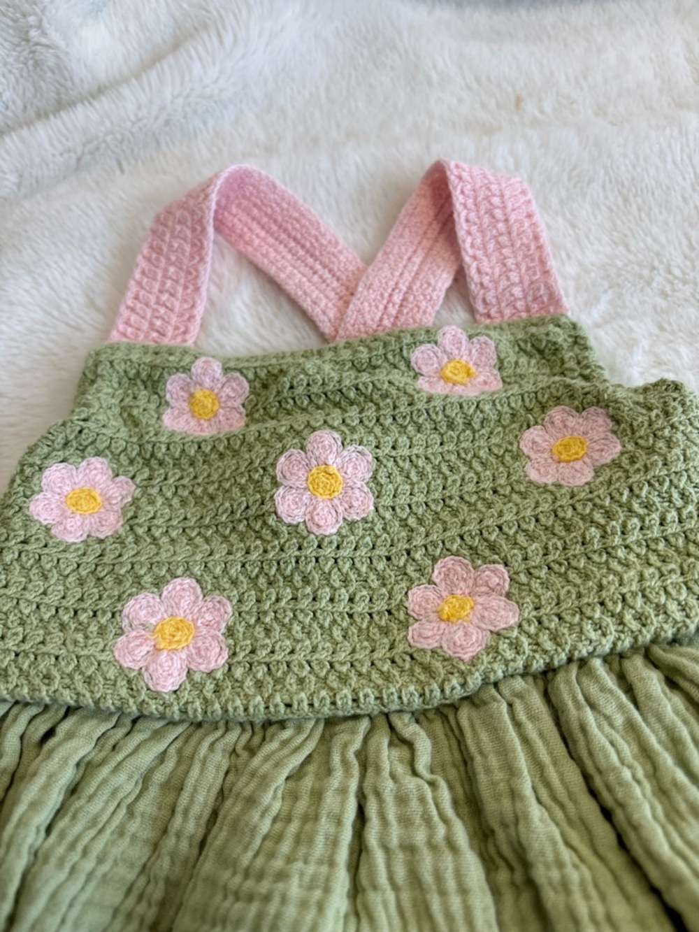 Kenzie girl crochet and muslin summer dress 2T toddler girl flowers sundress - Picture 3 of 4